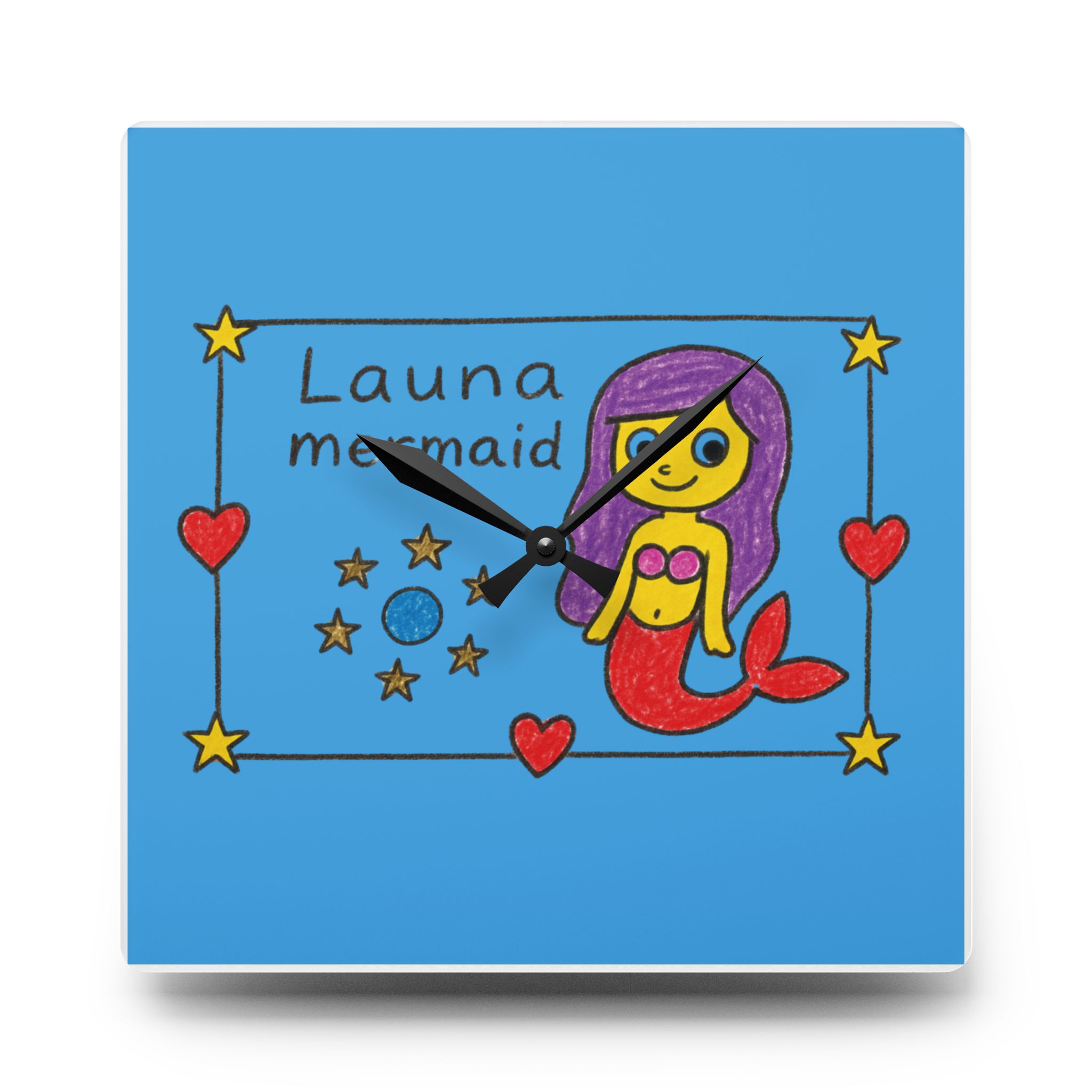 Mermaid Illustration Acrylic Wall Clock | Kids Room Nautical Decor Launa Mermaid - Image 7