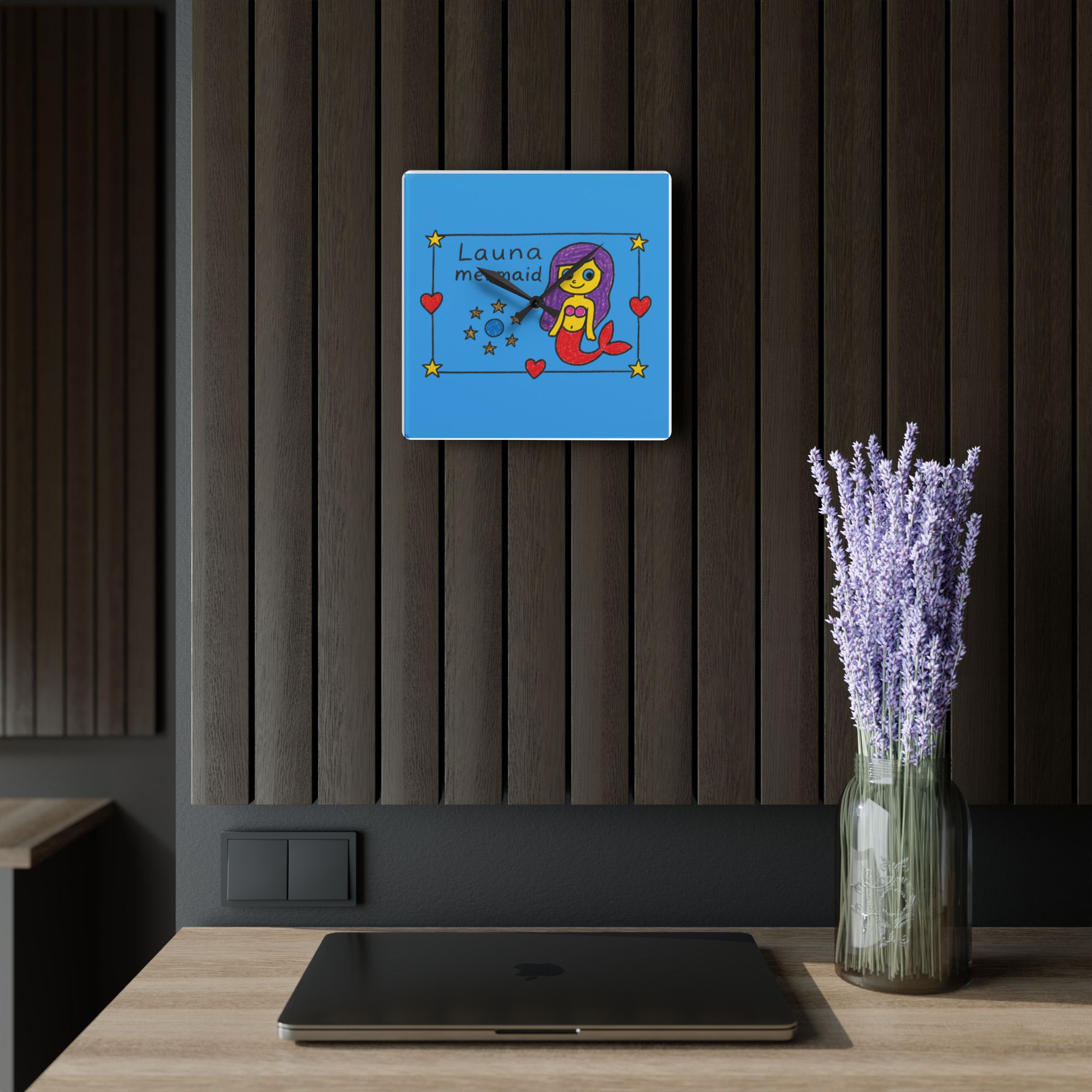 Mermaid Illustration Acrylic Wall Clock | Kids Room Nautical Decor Launa Mermaid - Image 11