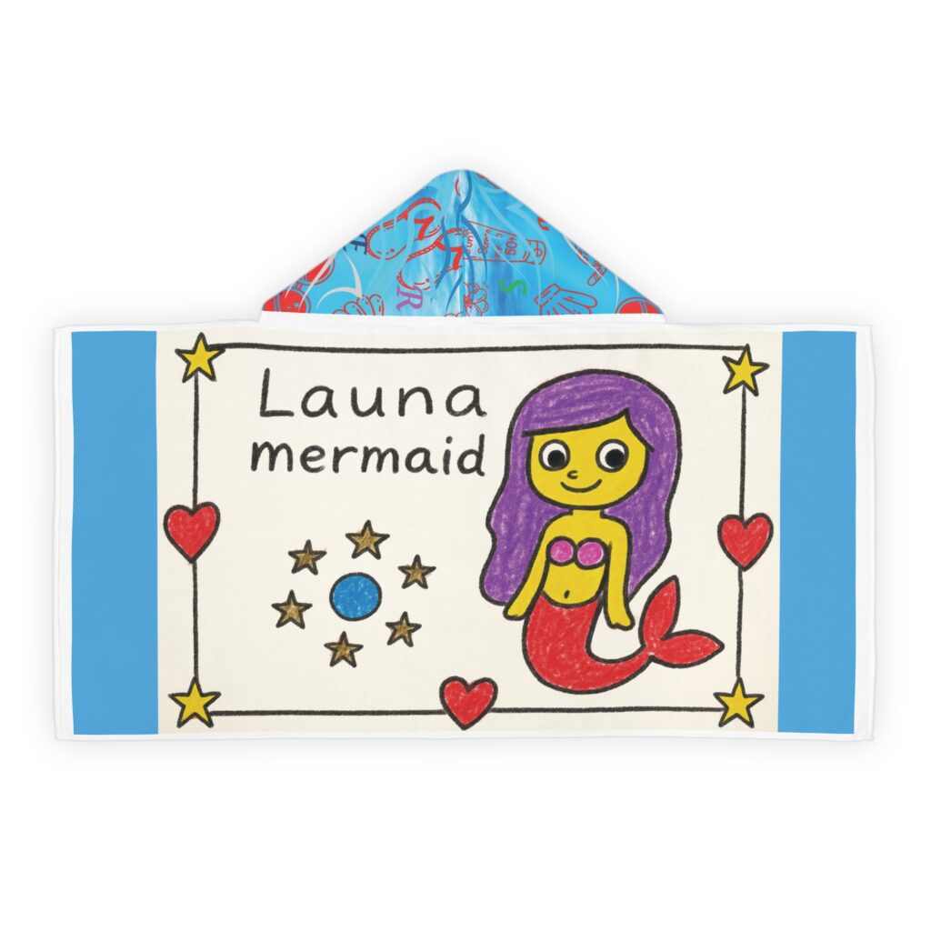 Children's hooded towel with cartoon mermaid