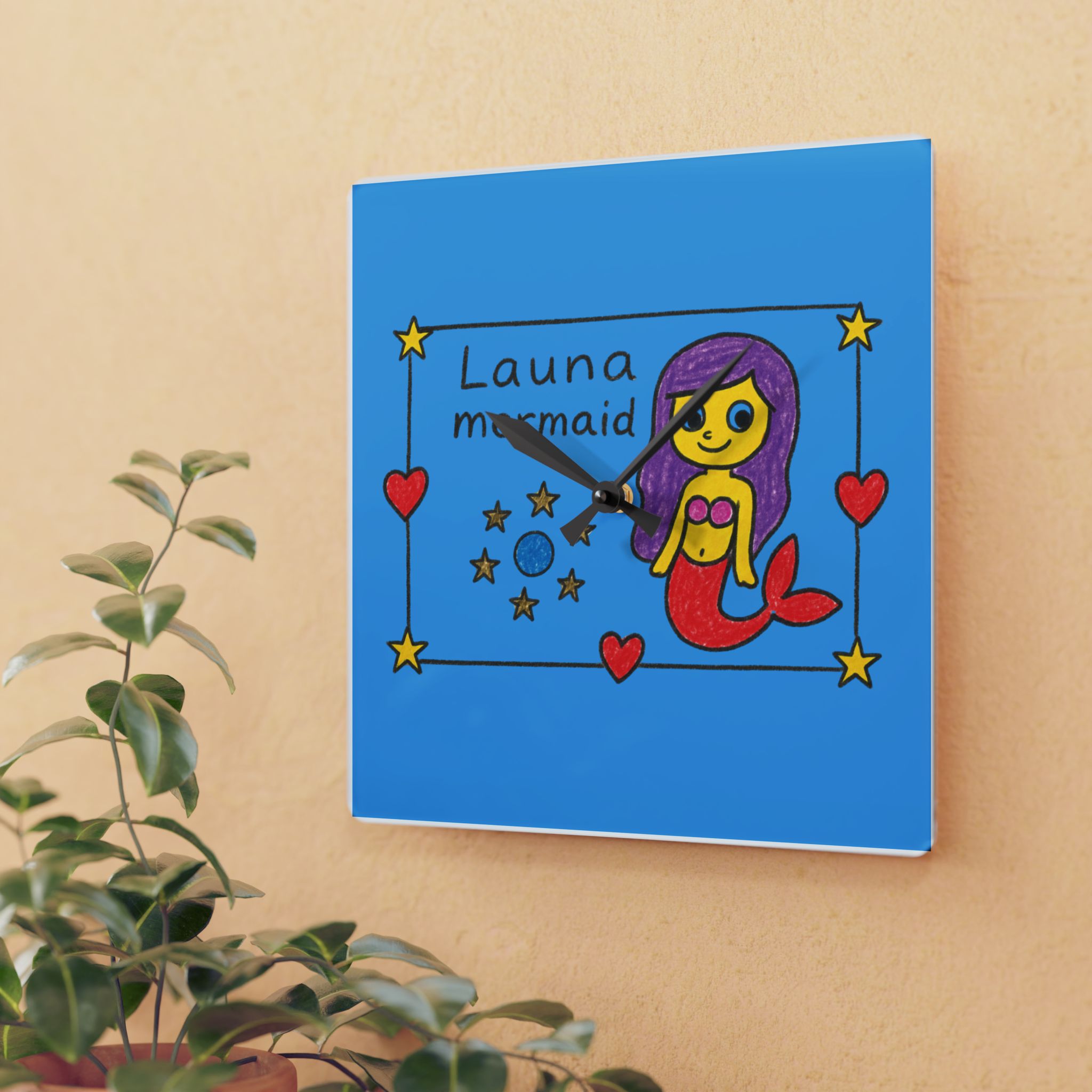 Mermaid Illustration Acrylic Wall Clock | Kids Room Nautical Decor Launa Mermaid - Image 9