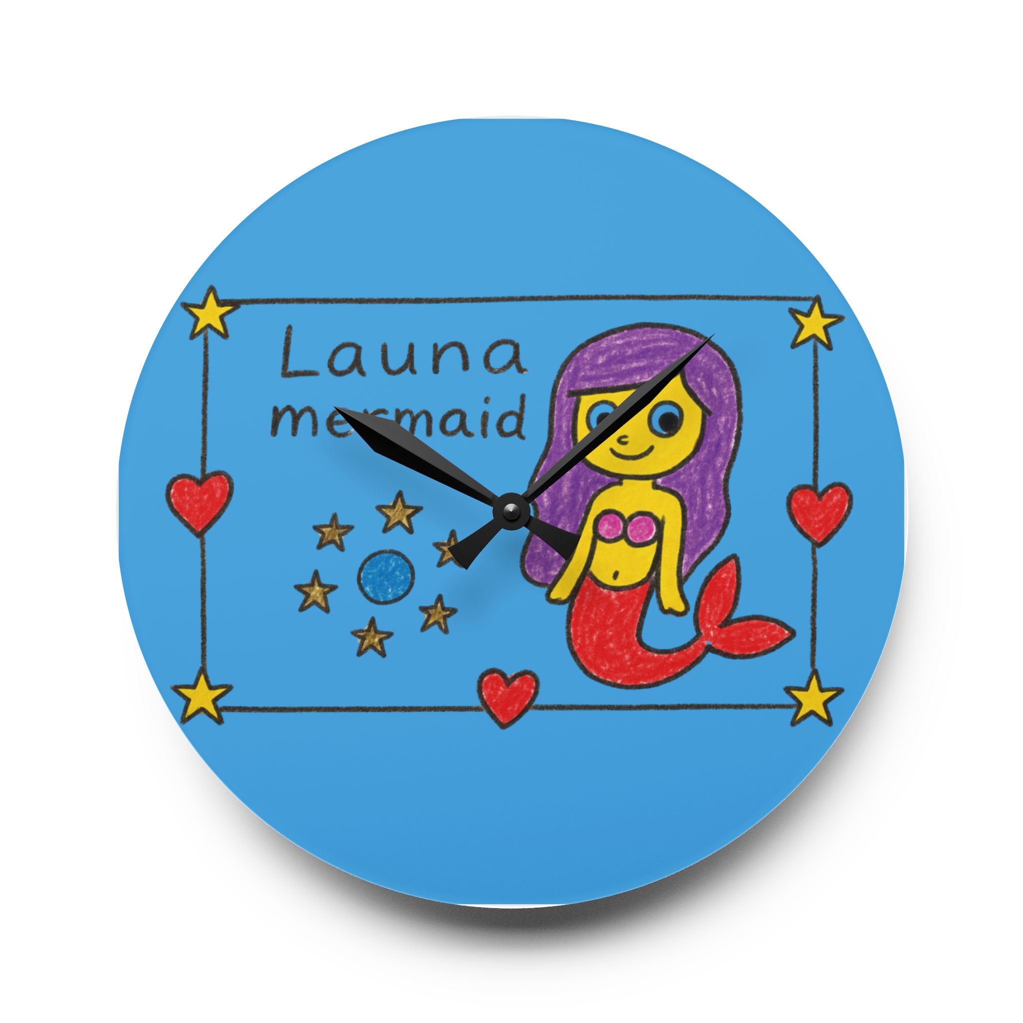 Mermaid Illustration Acrylic Wall Clock | Kids Room Nautical Decor Launa Mermaid - Image 13