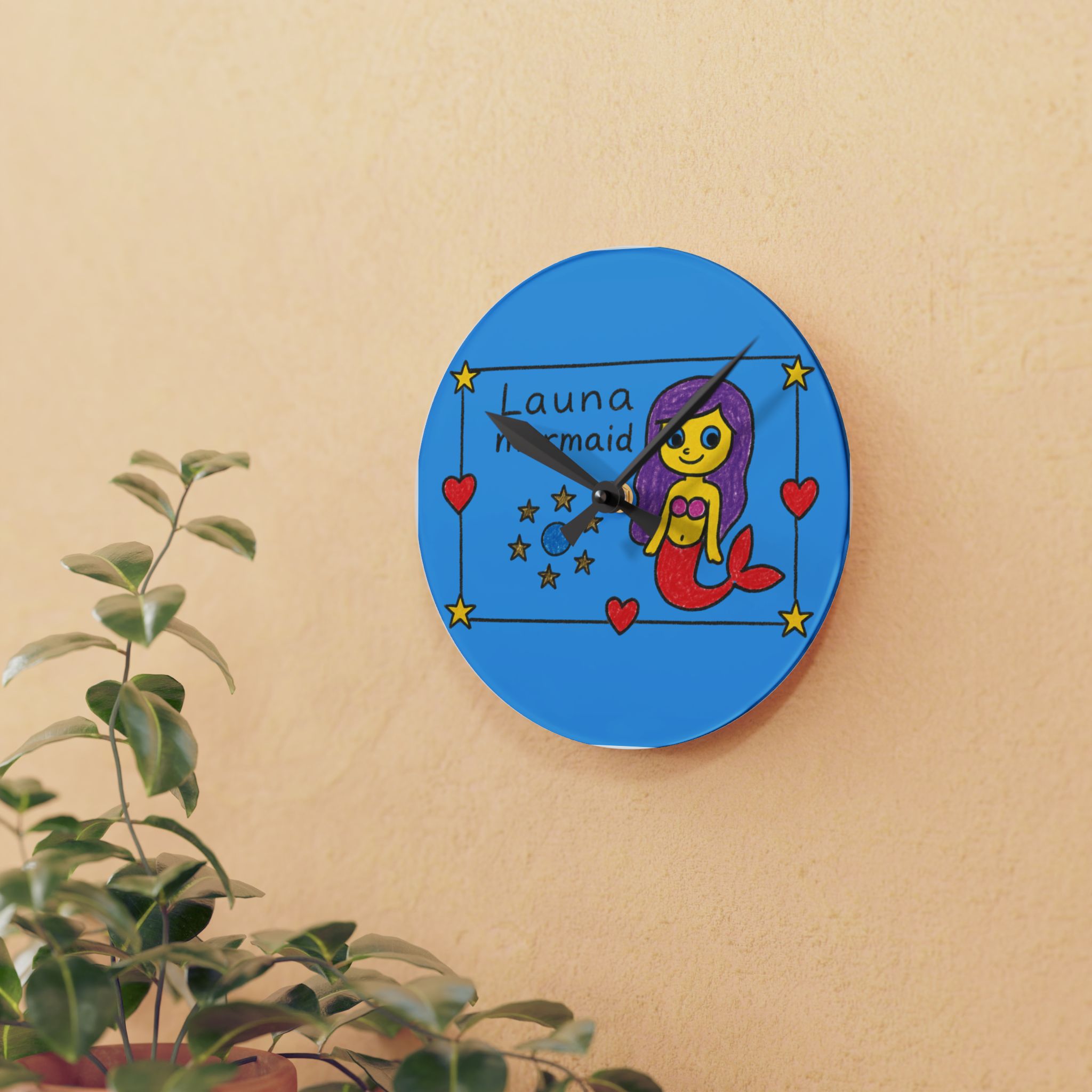 Mermaid Illustration Acrylic Wall Clock | Kids Room Nautical Decor Launa Mermaid - Image 3