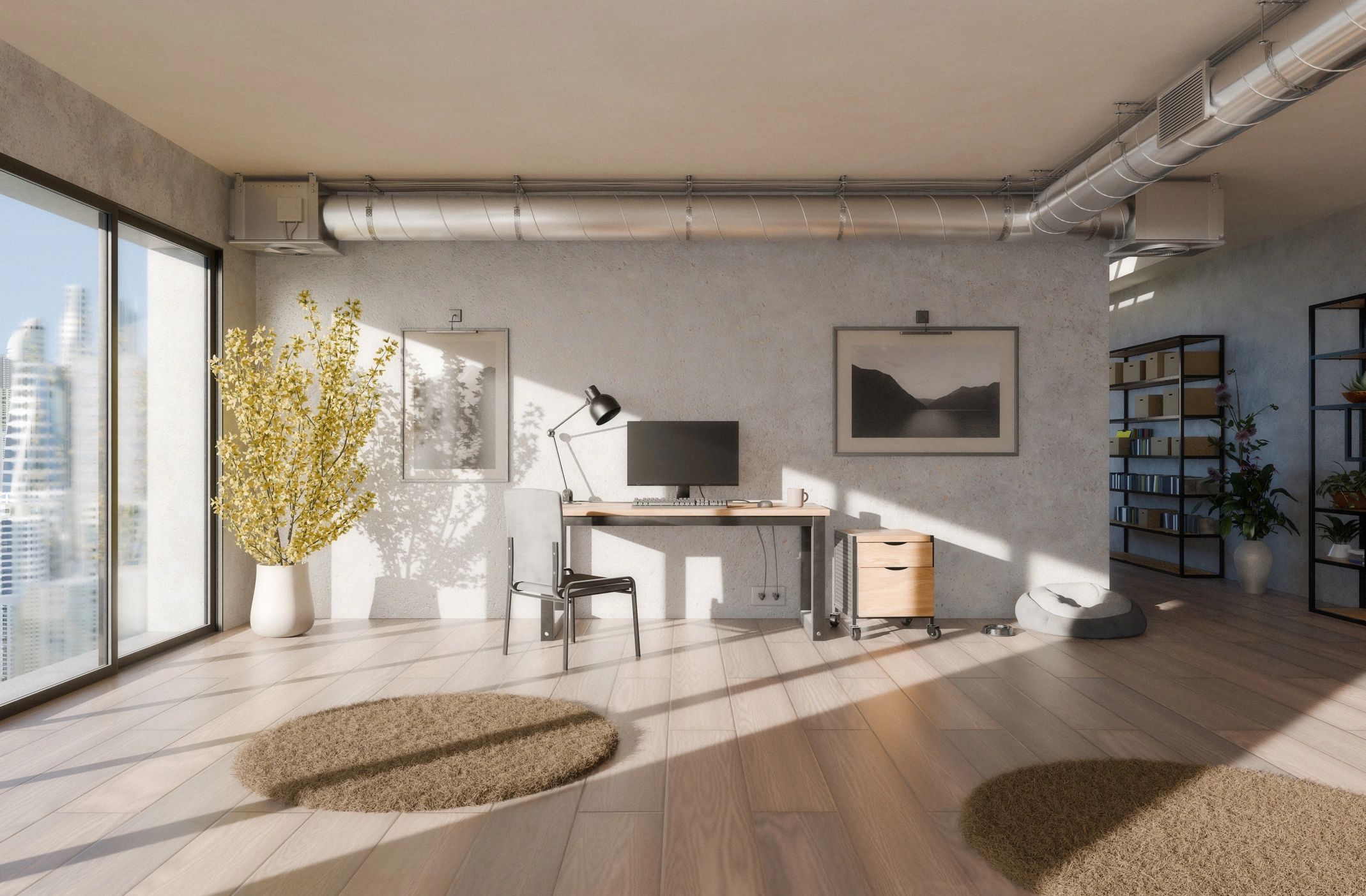 Bright minimalist workspace with natural light