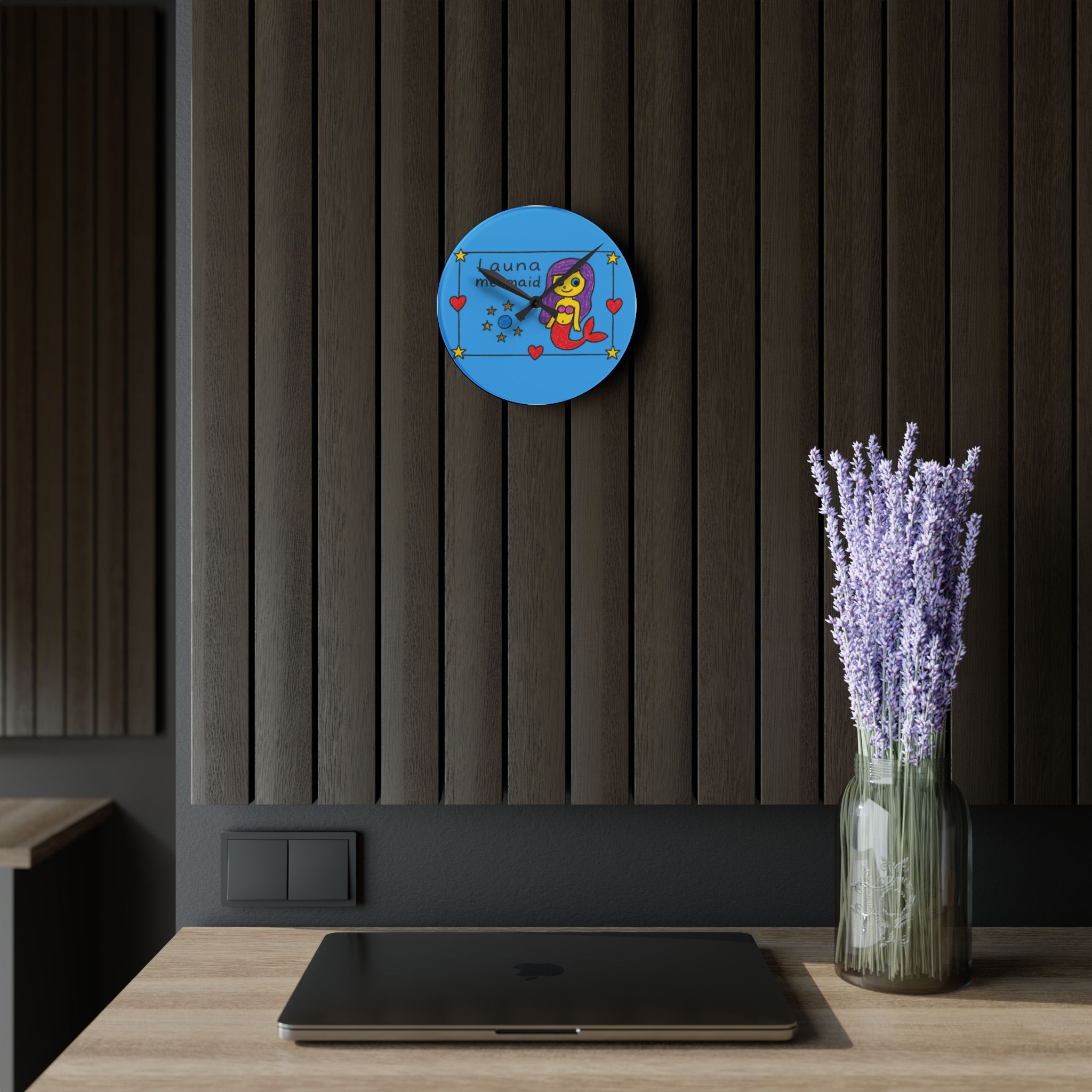 Mermaid Illustration Acrylic Wall Clock | Kids Room Nautical Decor Launa Mermaid - Image 5