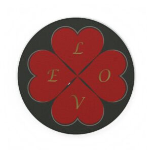 Red Heart Clover LOVE PU Leather Mouse Mat Round