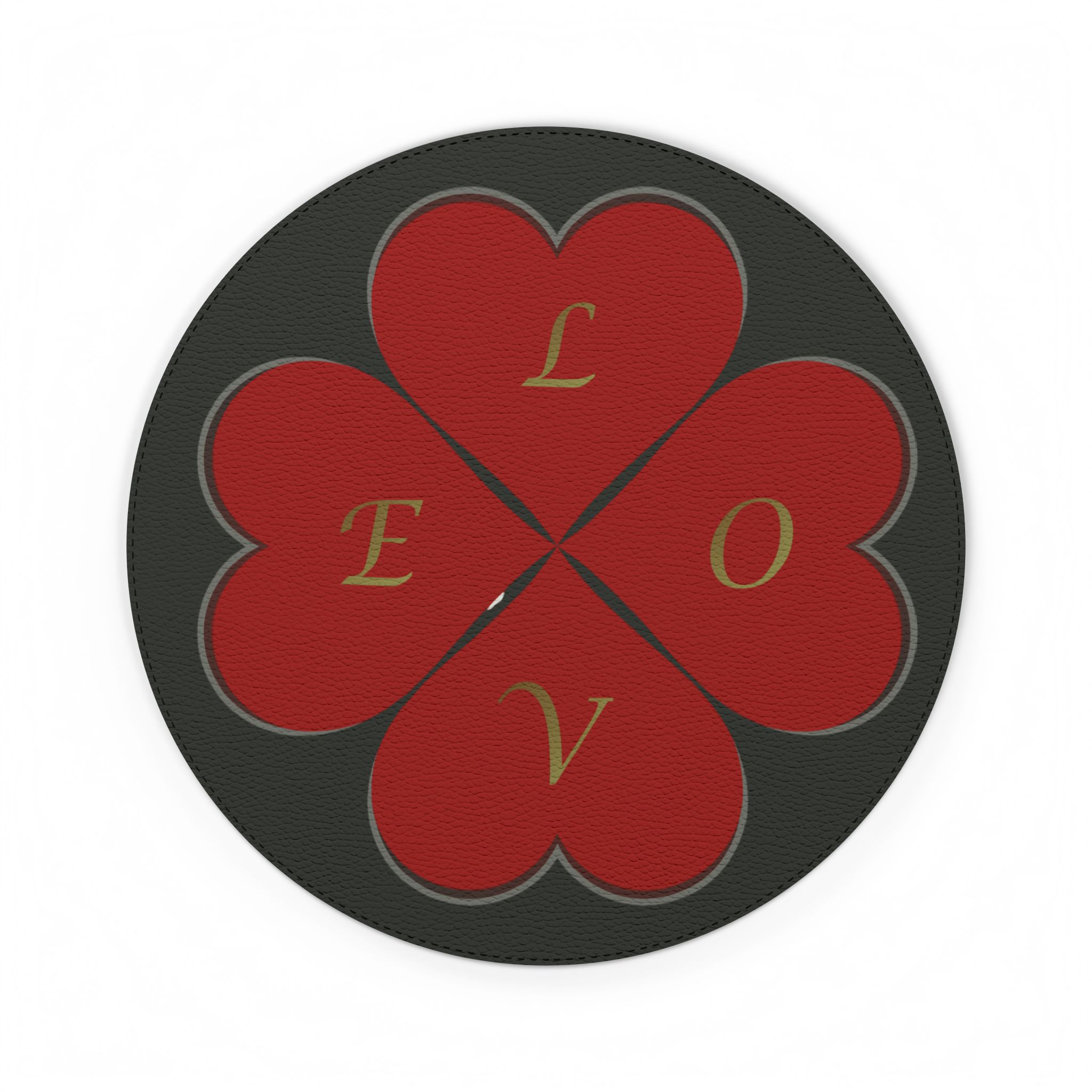 Red Heart Clover LOVE PU Leather Mouse Mat Round