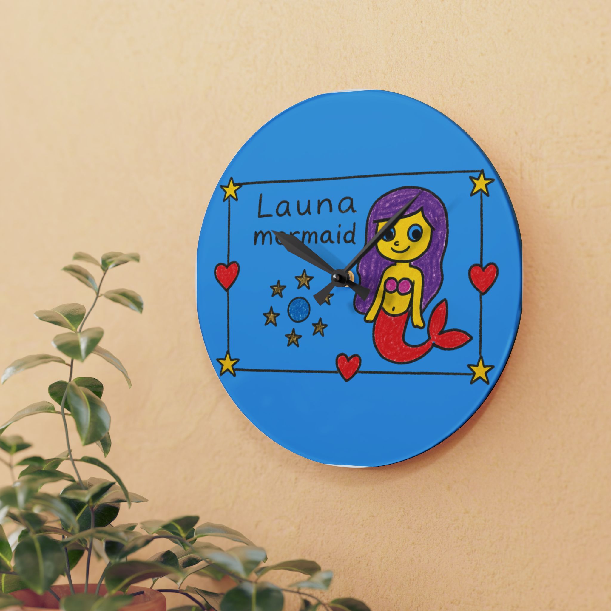 Mermaid Illustration Acrylic Wall Clock | Kids Room Nautical Decor Launa Mermaid - Image 15