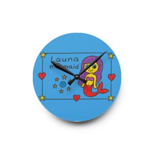 Mermaid Illustration Acrylic Wall Clock | Kids Room Nautical Decor Launa Mermaid