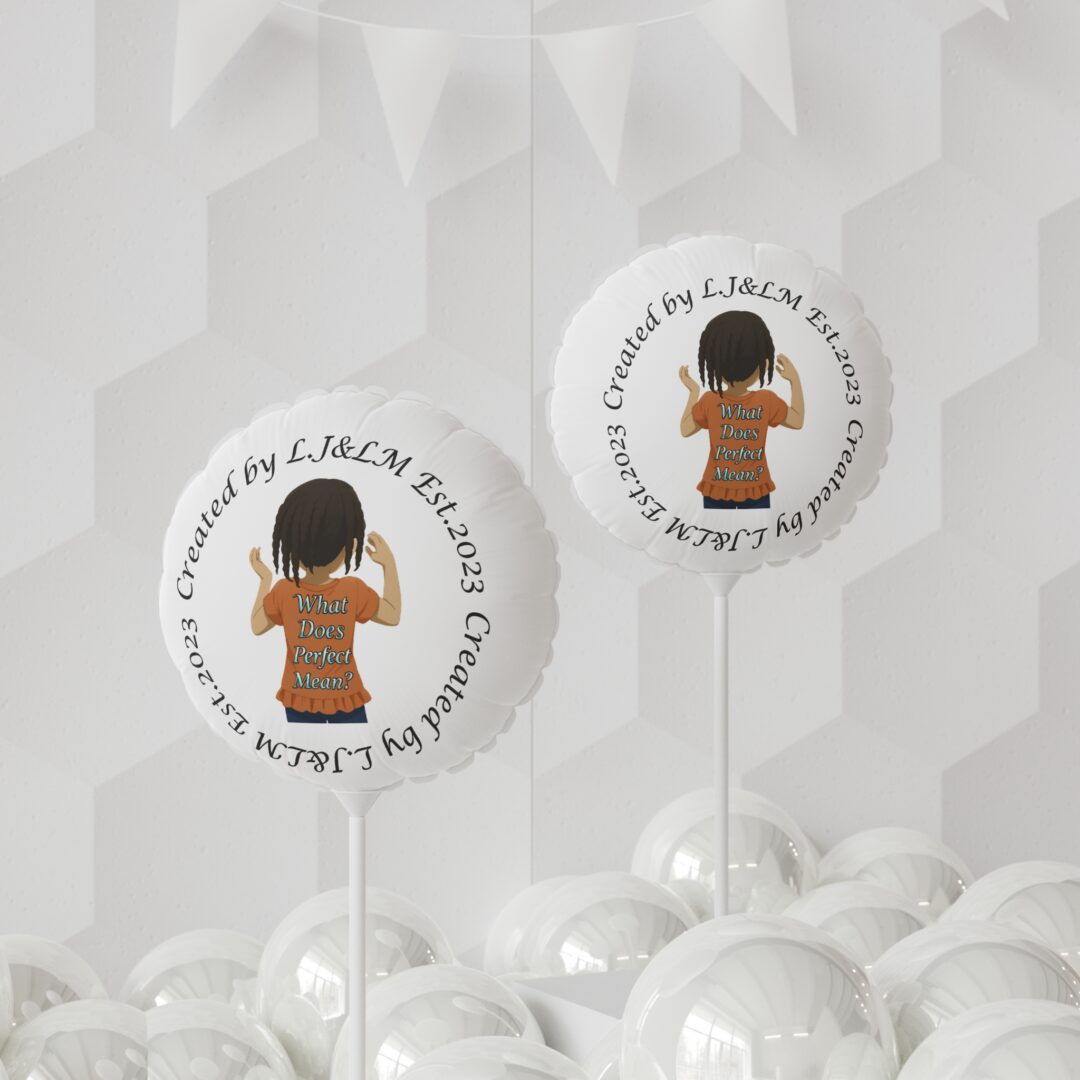 White balloons featuring a child illustration