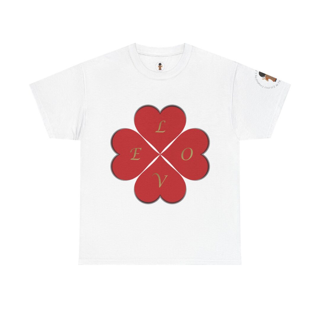 White T-shirt with red heart flower design