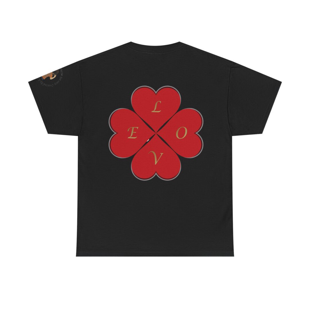 Black t-shirt with red four-heart clover
